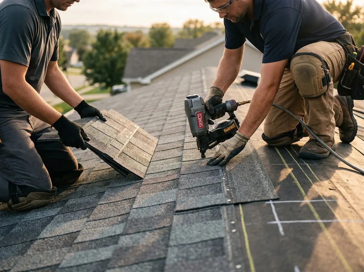 Professional roofer working on a residential roof in South Run